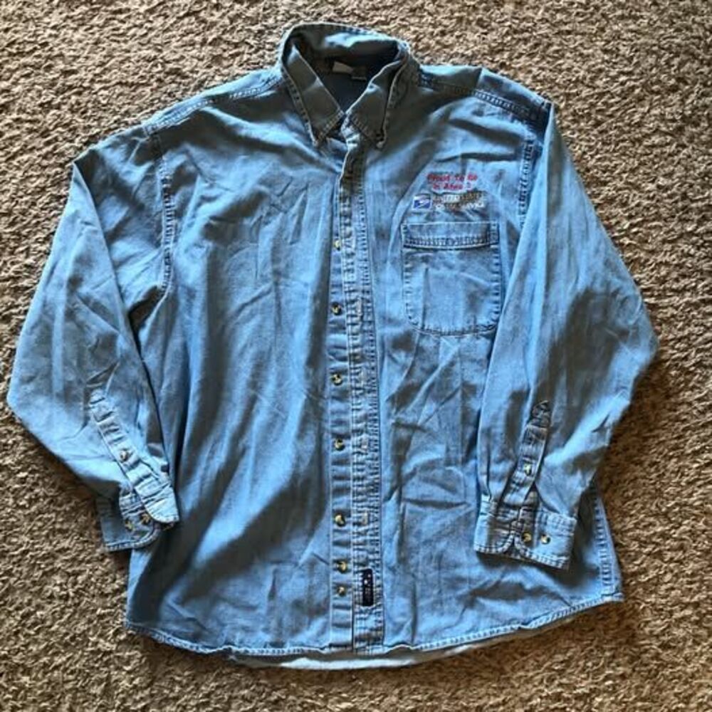 Vintage USPS Chambray Button Down Denim Long Sleeve Shirt